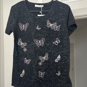 Black Short-Sleeve Butterfly Rhinestone Tee